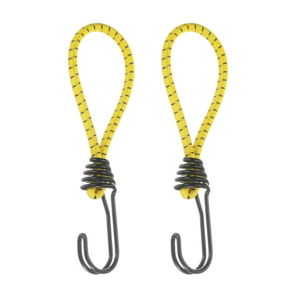 Uxcell 2Pcs Bungee Cord with Hooks 6.3" Rubber Small Bungee Cords Heavy Duty Tie Down Straps with Metal Hooks for Outdoor Camping Straps, Yellow