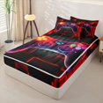 thumbnail image 2 of Erosebridal Neon Game Controller Pattern Zipper Twin Comforter Sets with Fitted Sheet and 2 Pillowcases,Cube Block Print Zipper Bedding Set,Red Crimson,Black Reversible, 2 of 6