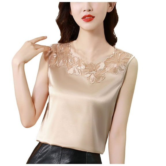 Women Basic Camisoles Casual Tank Tops V Neck Net Yarn Short Sleeved T Shirt Fashion Lace Feeling Satin With A Coat Summer Casual Basic Slim Fit Top Shirt Clothes