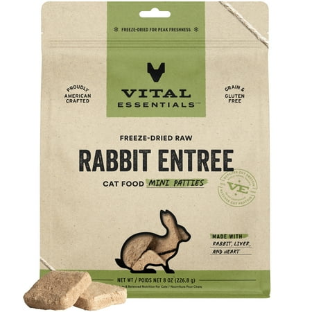 Vital Essentials Rabbit Mini Patties Entree Meal or Mixer Freeze-Dried Raw Cat Food  8-oz bag