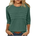 thumbnail image 5 of Women's Pleated Front Shirts Tunic Round Neck 3/4 Length Sleeve Blouses Relaxed Fit Office Work T-shirts, 5 of 8