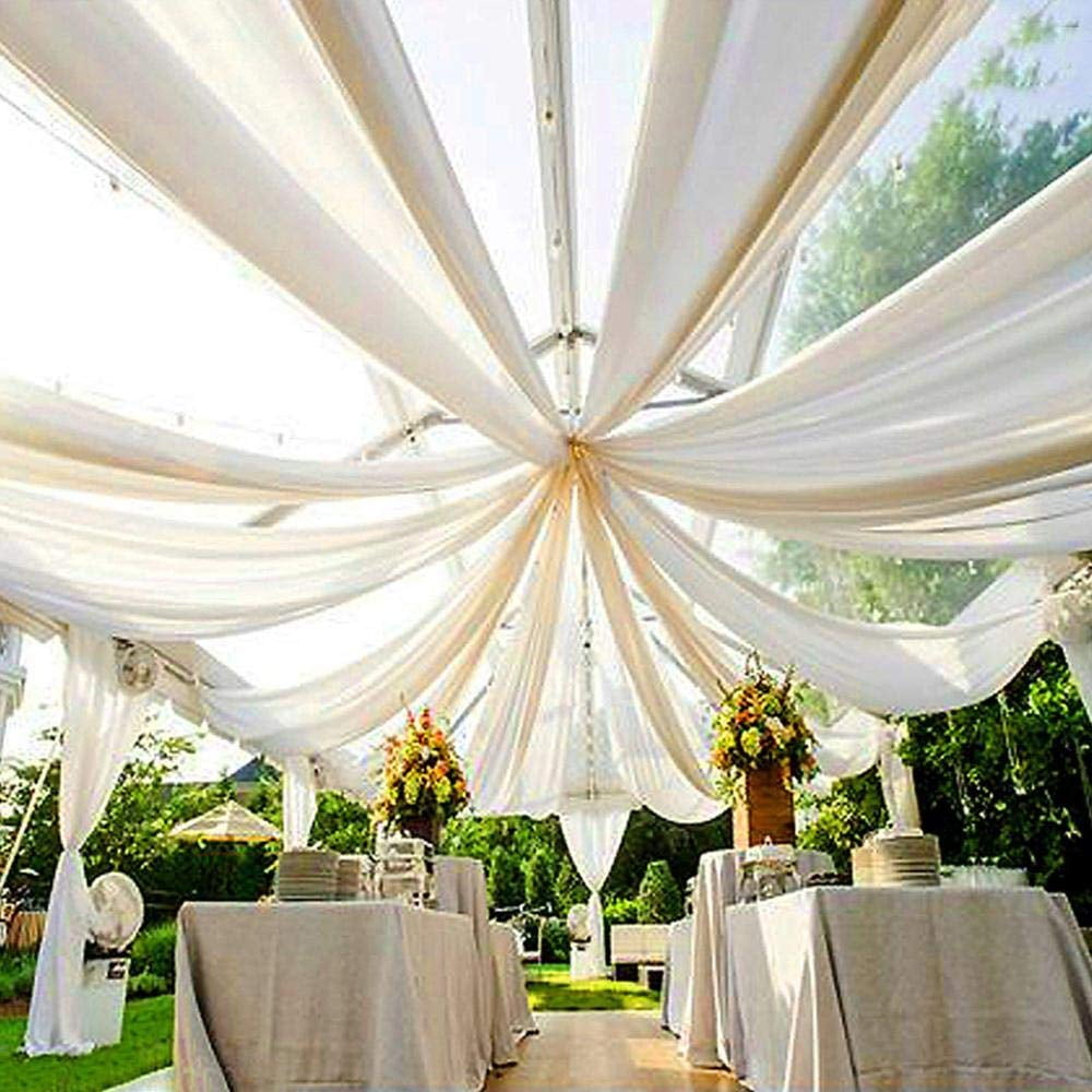 AK TRADING CO. 120" Wide (10Ft Wide) Voile Ceiling Drapes Sheer Curtain Panels with 4" Pocket for Wedding Venues, Banquet Halls, Corporate Events & Photobooth - White, 10 ft x 40 ft