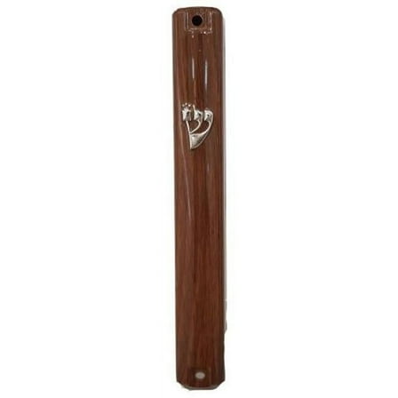 Art Judaica 23859 12 cm Plastic Mezuzah Cover with Rubber Cork - Brown Wood Design