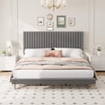 thumbnail image 3 of King Size Bed Frame, Adjustable Height Headboard, Velvet Upholstered Platform Bed Frame, No Box Spring Needed, Easy Assembly, Grey, 3 of 7