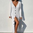 thumbnail image 4 of Robe Chandail Longue en Tricot à Col en V Profond pour Femmes avec Boutons, Manches Longues, Robe Maxi, 4 of 6