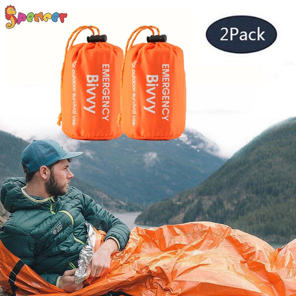 Spencer 2 Pack Emergency Sleeping Bag, Waterproof Lightweight Survival Bivy Sack - Reusable Thermal Emergency Blanket Sleeping Gear for Outdoor Hiking Camping - image 1 of 9