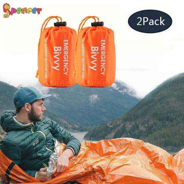 Spencer 2 Pack Emergency Sleeping Bag, Waterproof Lightweight Survival Bivy Sack - Reusable Thermal Emergency Blanket Sleeping Gear for Outdoor Hiking Camping