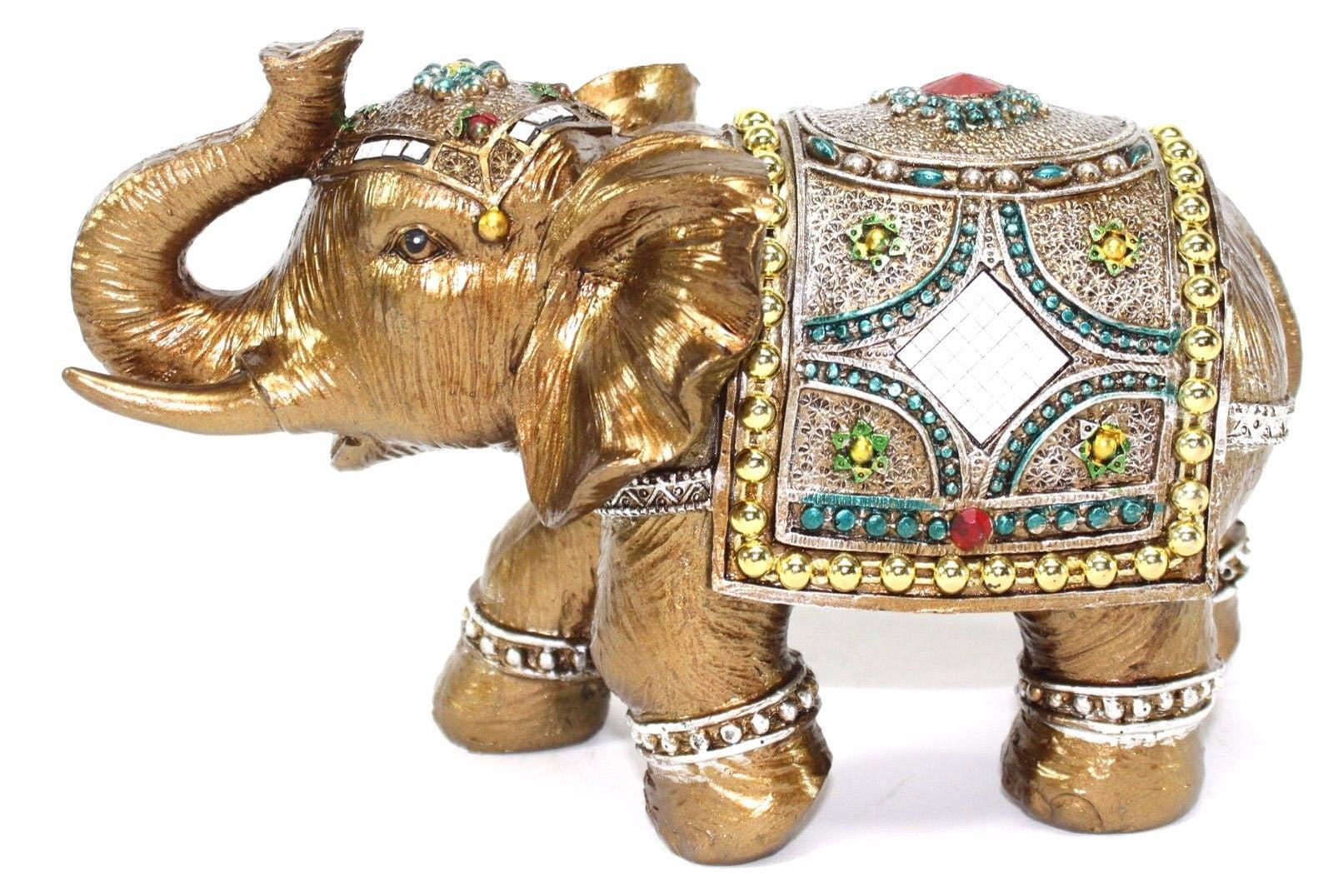 Set of 2 Feng Shui Gold Elephant Trunk Statue Lucky Figurine Gift Home Decor 