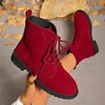 thumbnail image 2 of Wovix Women's Ankle Boots Faux Suede Waterproof Lace Up Spring Fall High Top Snow Boots Trendy Plaid Daily Work Flat Shoes Wine 38, 2 of 7