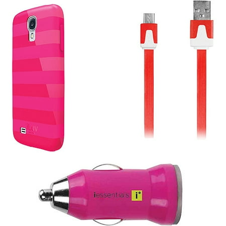 iLuv Gelato Case for Samsung Galaxy S4 with iEssentials Cable and Car Charger, Pink