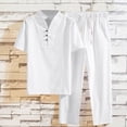 thumbnail image 2 of FRSASU Men's 2 Pieces Cotton Linen Set Henley Shirt Short Sleeve and Casual Beach Pants Summer Yoga Outfits White, 2 of 9