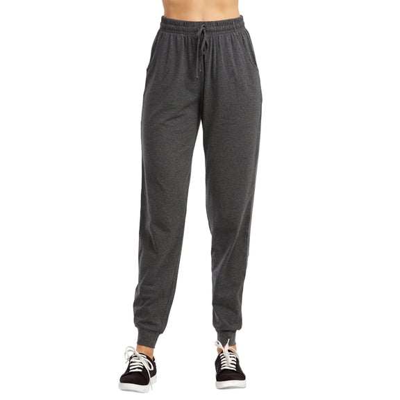 Sofra Women's Jersey Cotton Jogger Pants with Side Pockets for Yoga Running Workout Heather Charcoal