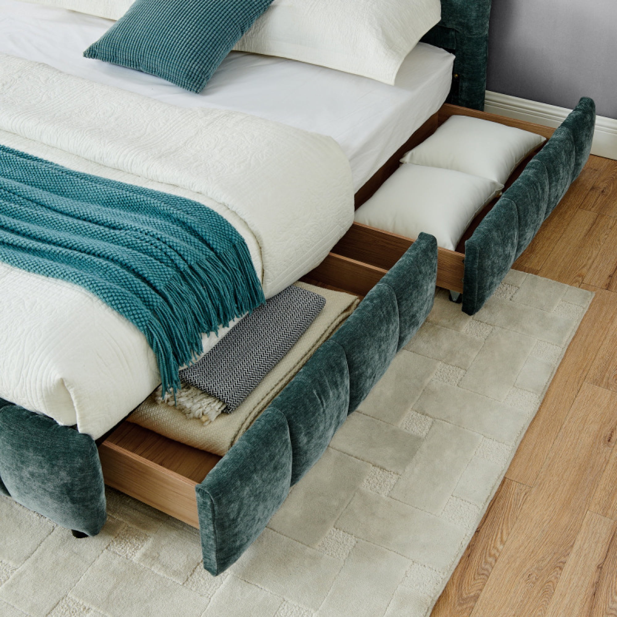8.2 in Upholstered and Storage Drawer Upholstered Bed Frame, California King