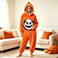 thumbnail image 3 of YUEHUA Adult Hooded Zip Front Onesie, Unisex Pumpkin Face Print Halloween Sleep Jumpsuit, Loose Comfort One Piece Nightwear for Men Women, 3 of 8