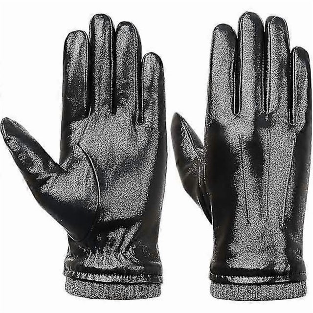 Men's Genuine Black Leather Gloves. Touchscreen Texting Fleece Lined Sheepskin - Winter Accessories