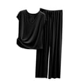 thumbnail image 1 of Yuyuzo Womens Pajama Set 2 Piece Short Sleeve V Neck Top Homewear Drawstring Pants Fall Comfy Pj Sets, 1 of 4