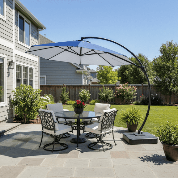 Mondawe 11FT Luxury Blue Gradient Cantilever Patio Umbrella with Navy Blue Outer Ring,Outdoor Offset Patio Umbrella