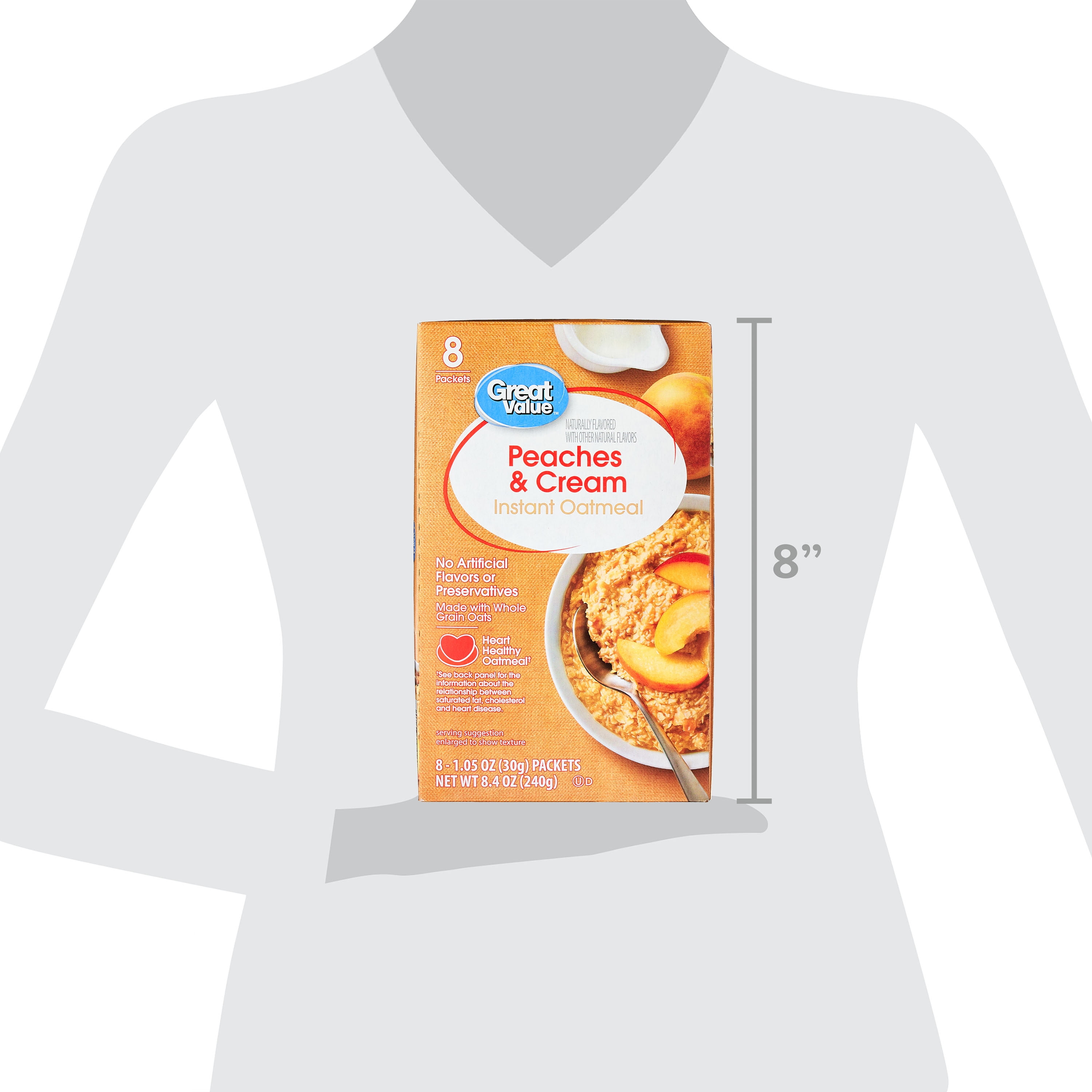Great Value Peaches & Cream Instant Oatmeal, 1.05 oz, 8 Count