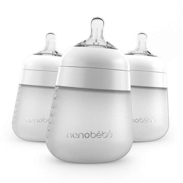 Nanobebe Flexy Silicone Bottles, 3 Pack, White, 9oz