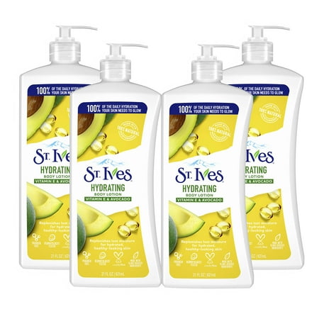 St. Ives Hydrating Hand & Body Lotion Moisturizer for Dry Skin Vitamin E & Avocado Made with 100% Natural Moisturizers 21 oz (pack of 4) C51