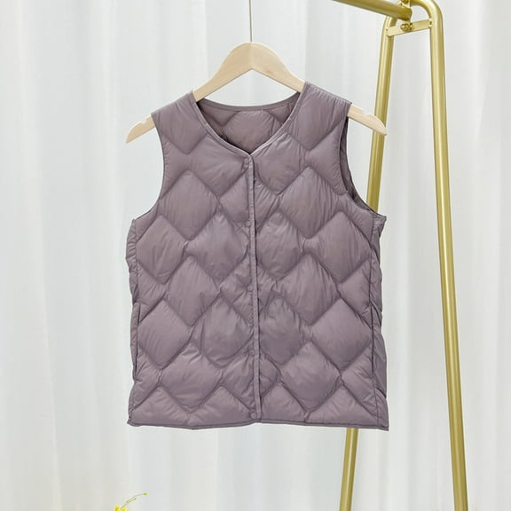 Busydd Puffer Vest Women Solid Color V Neck Puffer Jacket Casual Sleeveless Warm Womens Down Vest Fashion Button Thermal Winter Vest for Women L