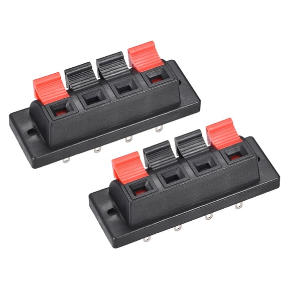 4 Ways Spring Speaker Terminal Clip Push Release Connector Audio Cable Terminals Strip Block Black Red WP4-10, 2Pcs