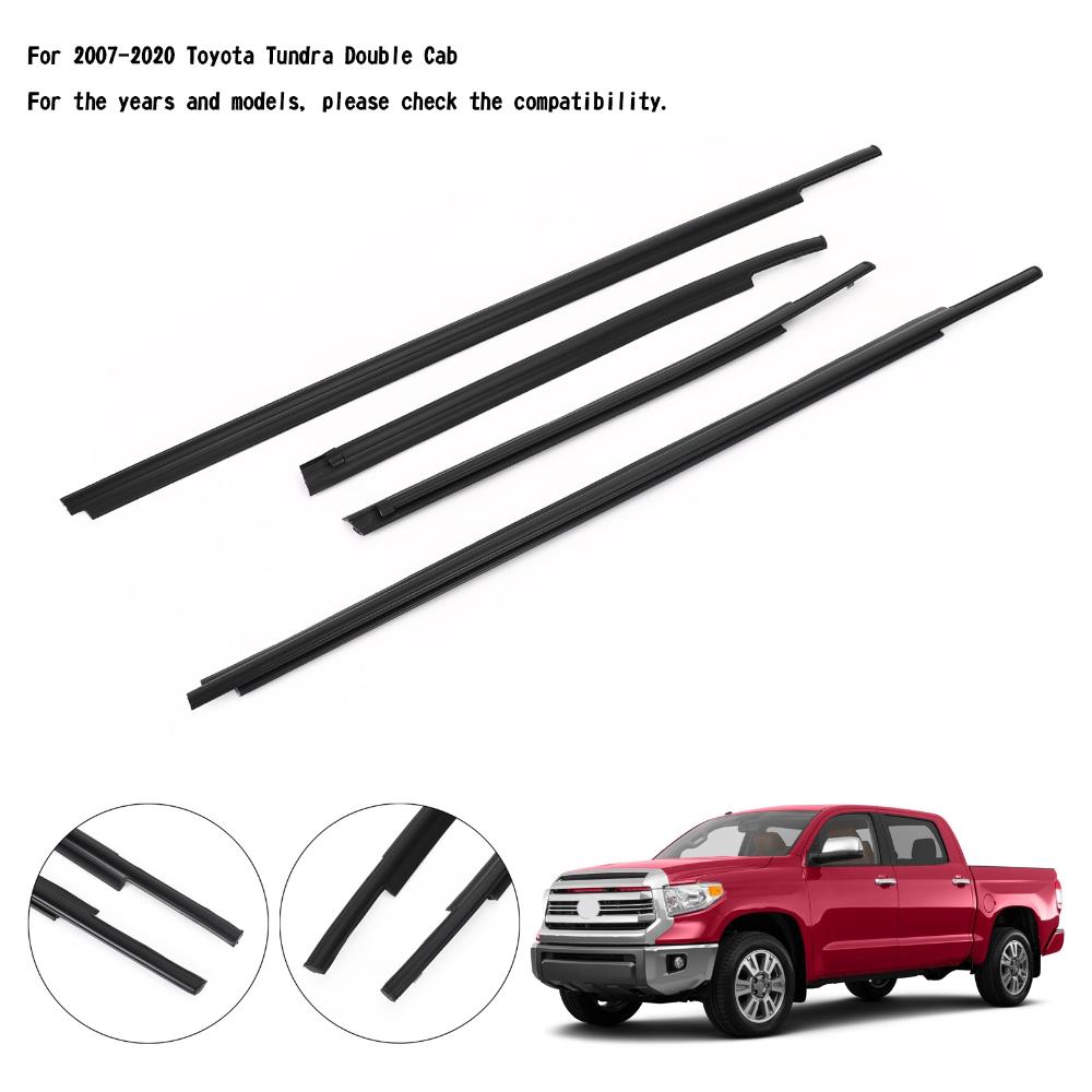 Silscvtt 4-Piece Black Window Belt Moldings Weatherstrip For 2007-2018 Toyota Tundra Crew Max 4-Door