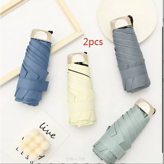 2pcs Random Color Phone Size Mini Pocket Women's Umbrella Male Man Ultralight Rain Sun Umbrella Girls Anti UV Portable Folding Umbrella Parasol