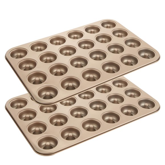 Mini Donut Pan Buff, antiadherente de acero al carbono, 24 cavidades, paquete de 2