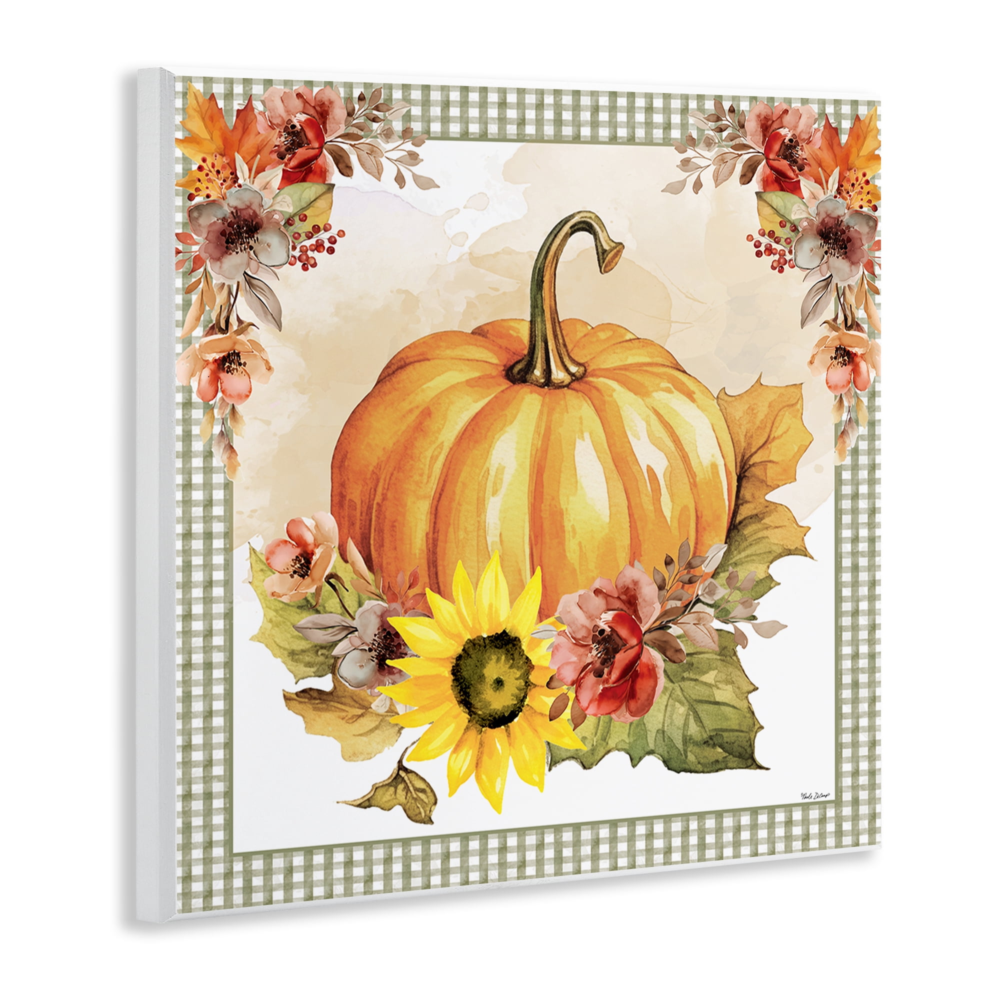 Stupell Industries Pumpkin with Flower Accent Botanical & Floral Painting Unframed Art Prints Wall Art, 12 x 12
