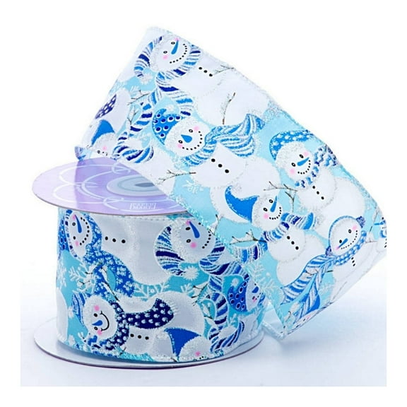 Snowmen Satin Wired Ribbon With Glitter Accents - 2 1/2 Inches Wide - 10 Yards (56113603)