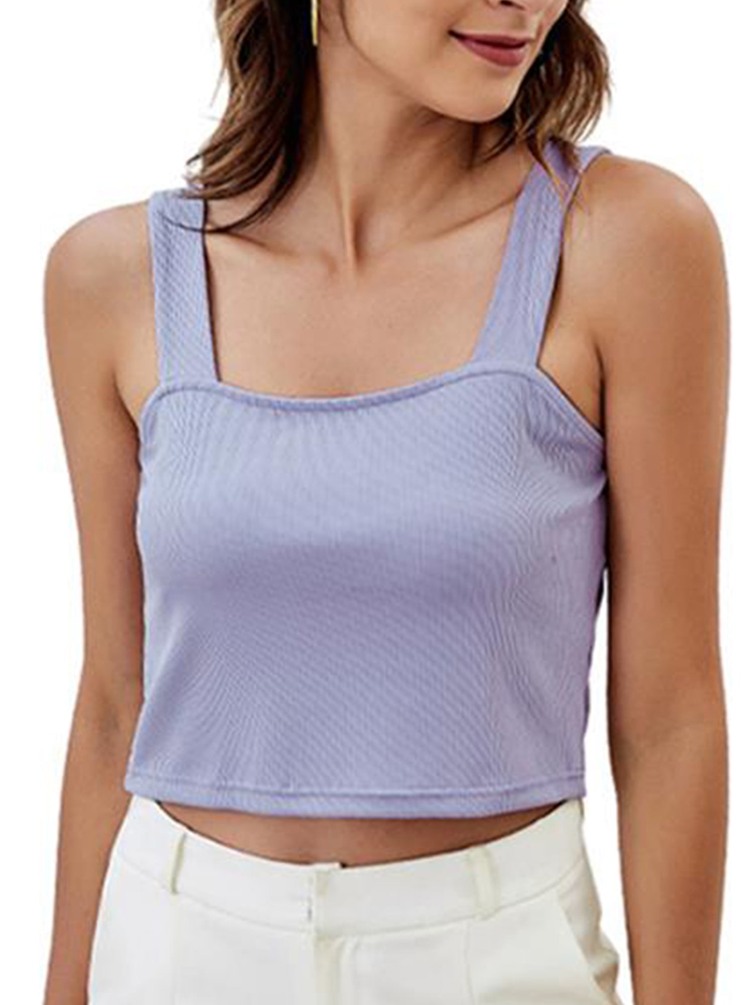 Women Summer Plain Sleeveless Basic Camisole Slim Crop Top T-Shirt Vest Tank Top