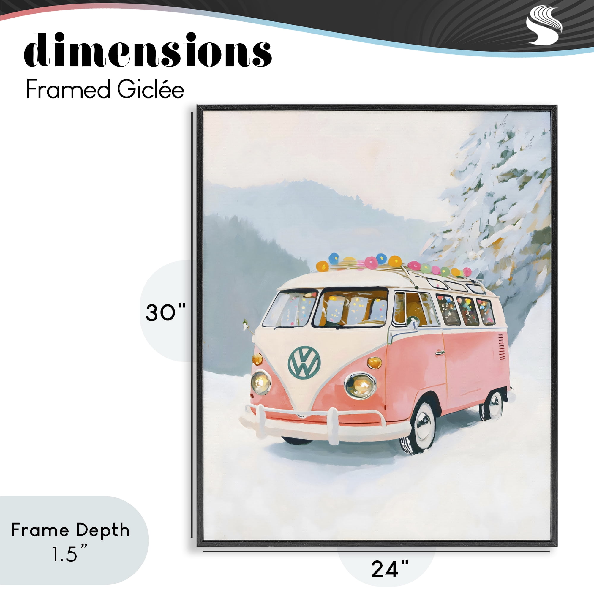 Stupell Industries Pink Christmas Van in Snow Black Framed Giclee Art, design by The Prints Vibe