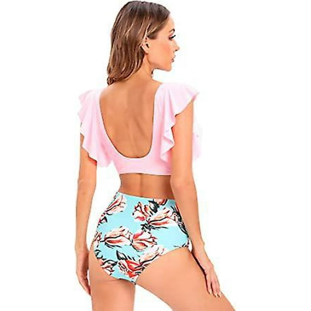 Maillot de bain femme 2 piezas taille haute push up sexy hot rtro bikini fleur hawaenne