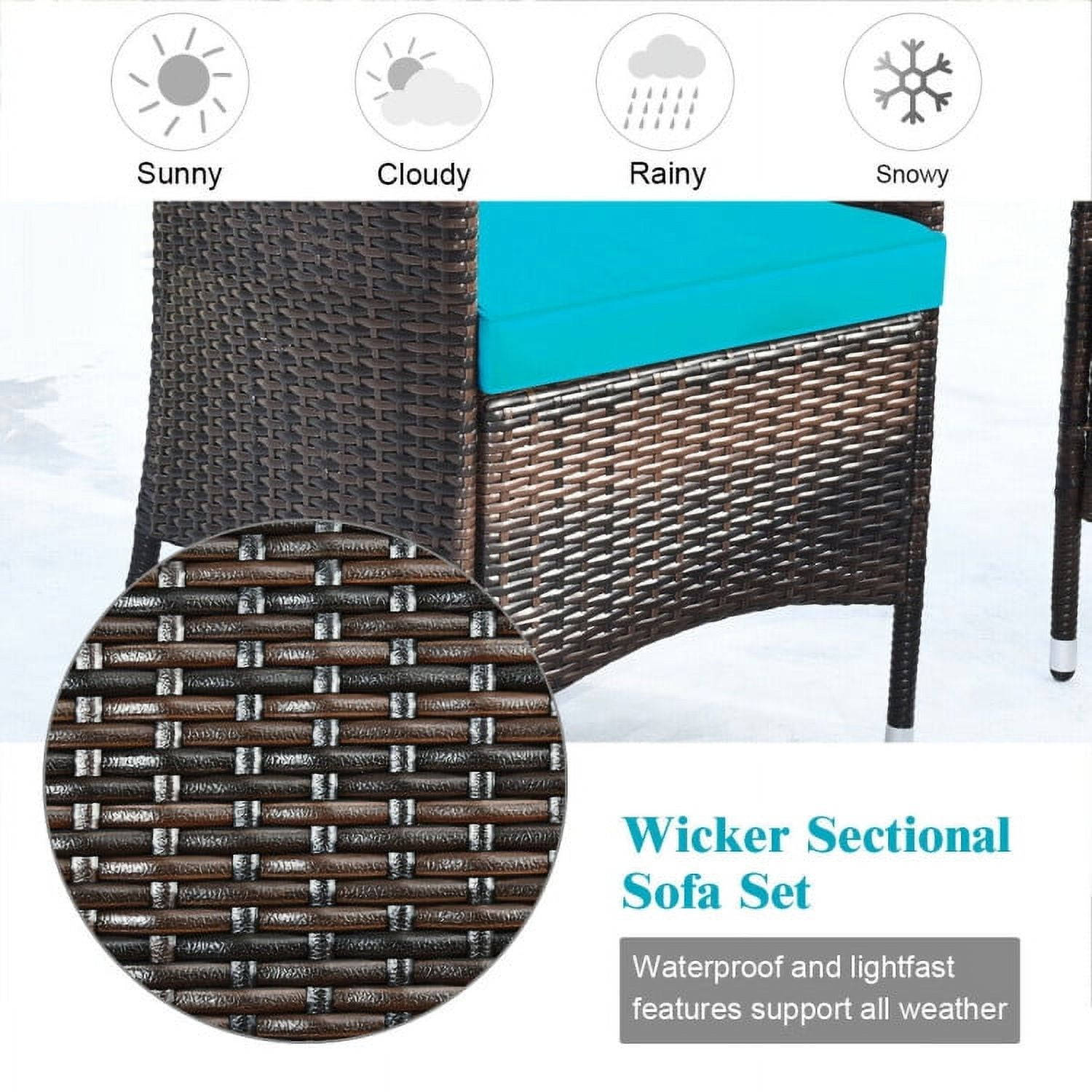 Aimee Lii 4 Pieces Patio Cushioned Wicker Conversation Set, Outdoor Sectional Set with with Glass Coffee Table, Turquoise Aimee Lii 4 Pieces Patio Cushioned Wicker Conversation Set, Outdoor Sectional Set with with Glass Coffee Table, Turquoise