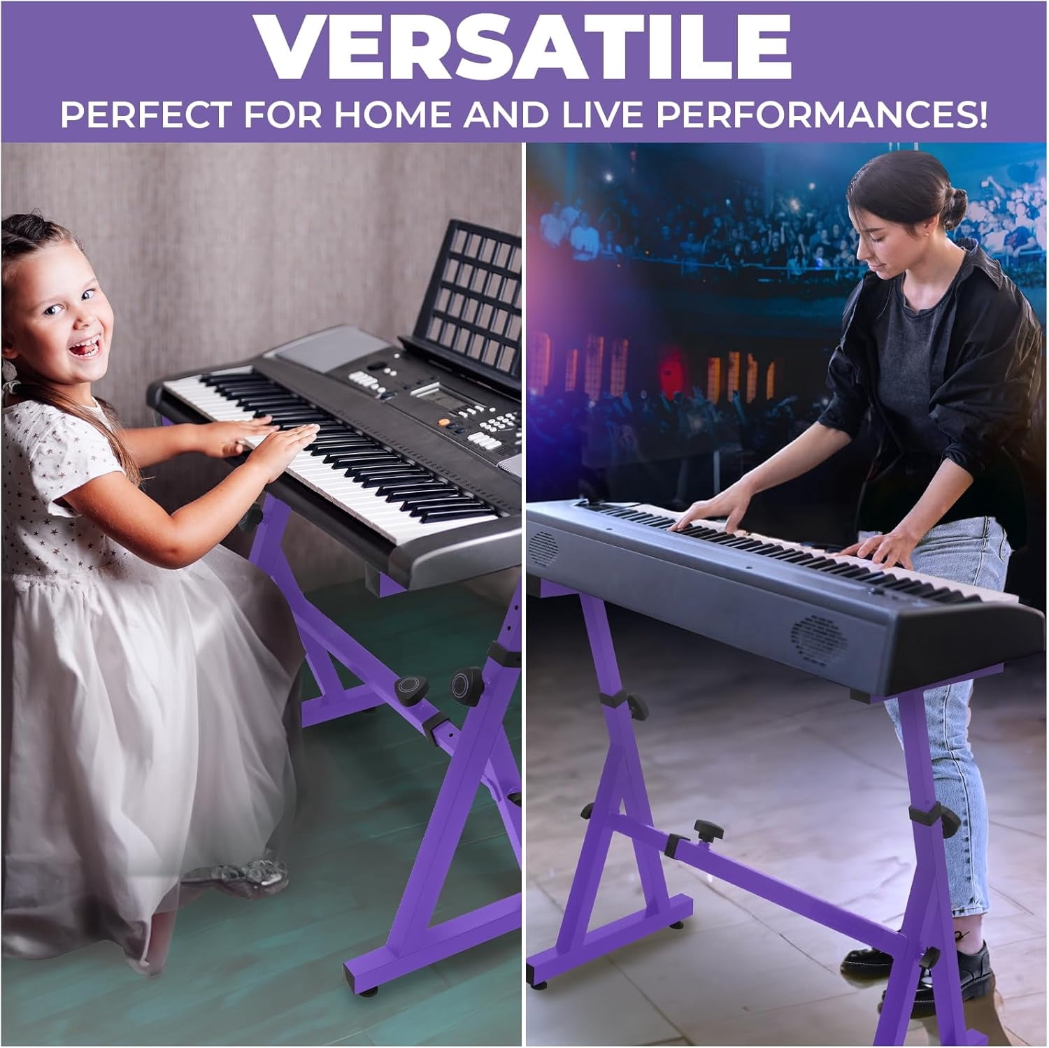 Piano Keyboard Stand - Z Style Adjustable and Portable Heavy Duty Music Stand for  Adults -Fits 54-88 Key Electric Pianos - Sturdy Musical Keyboard Stand (Black)