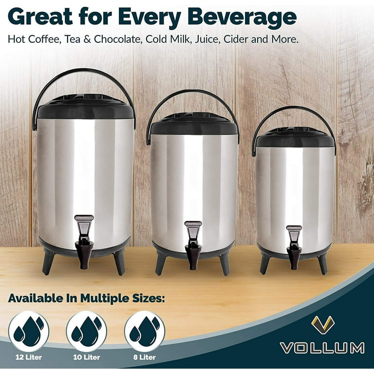 Vollum Stainles Steel Insulated Beverage Dispenser Insulated Thermal Hot  and Cold Beverage Dispenser 8 Liter Drink Dispenser with Spigot for Hot Tea  & Coffee, Cold Milk, Water, Juice & More BLACK 