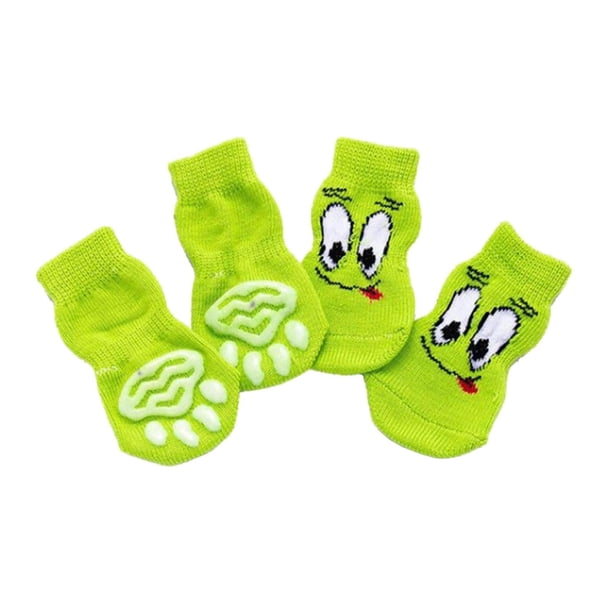 Juego de 4 calcetines de algodón para perros y gatos, antideslizantes, con dibujos animados S ojos verdes