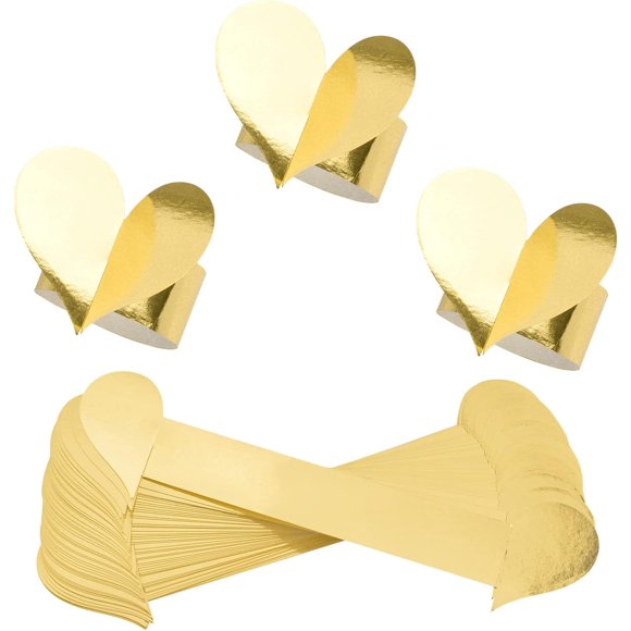 URROMA 50 Pcs Boucles de Serviette, Anneaux en Forme de Cœur Doré Réfléchissant Porte-Serviettes Anneaux pour Décoration de Table de Mariage Banquet Dîner