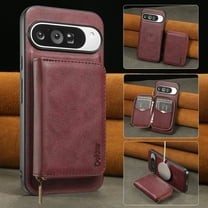 Wallet Case for Google Pixel 8 Pro Compatible with MagSafe for Men Women, Detachable Magnetic Flip Zipper Wallet with RFID Blocking Card Slots Shockproof Rugged Anti-fall Phone Case,Winered
