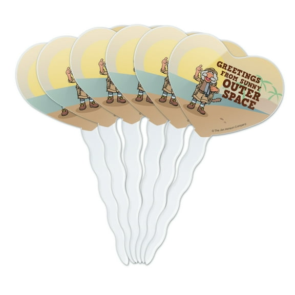 Greetings From Sunny Outer Space Uncle Travelling Matt Fraggle Rock Heart Love Cupcake Picks Toppers Decoration Set of 6