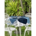 thumbnail image 2 of Outdoor Tablecloth with Umbrella Hole and Zipper, Blue Bohogeometric Round Table Cloth 54 Inch Waterproof Tablecloth, Bohemia Ethnic Abstract Lines Leaf Picnic Table Cover for Patio Camping, 2 of 7
