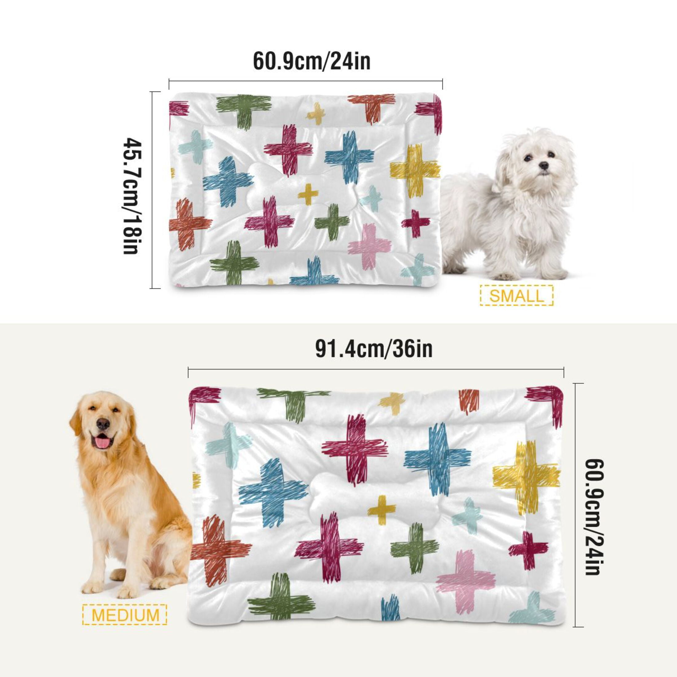 Cozy Mat Pet Bed Indoor Outdoor Warm Soft For Cat Dog Puppy(S/M) Colorful Hand-drawn Crosses