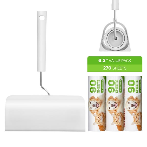 VEVOR Sticky Lint Roller, 3 Pack Large Pet Hair Rollers Remover Set, 270 Sheets Extra Sticky Lint Roller with Upgraded Handle, Portable Cat and Dog Hair Remover for Carpet, Couch, Clothing