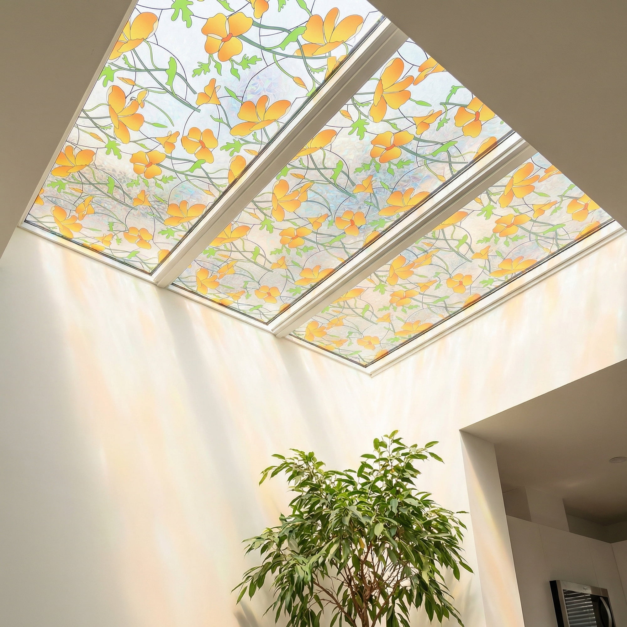 Unique Bargains Static Cling Floral 3D Prism Window Privacy Film Yellow 39.4" x 23.6"