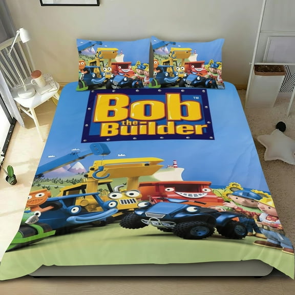 3 Piece Bedding Set For Bob the Builder Duvet Cover Sets Comforter Cover Set Cute Super Soft Teens Bedding Set Kids Bedroom Gifts,1 Duvet Cover with 2 Pillowcases Twin