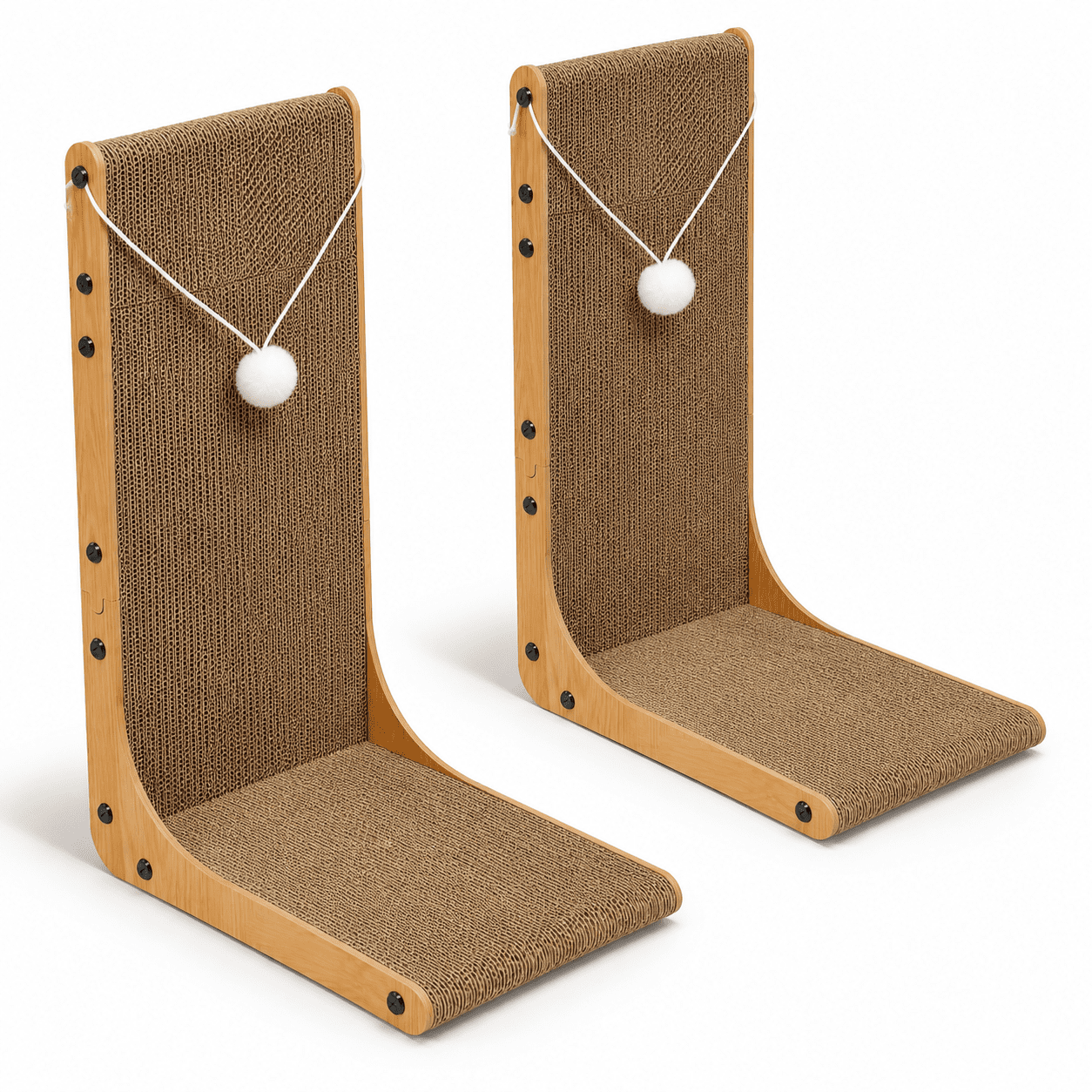 Value 2-pack 23.6 Inch L-shaped Cardboard Cat Scratcher Duale (vert/horiz) Scratch Pad With Toy Balls Wall-mountableniture Protec