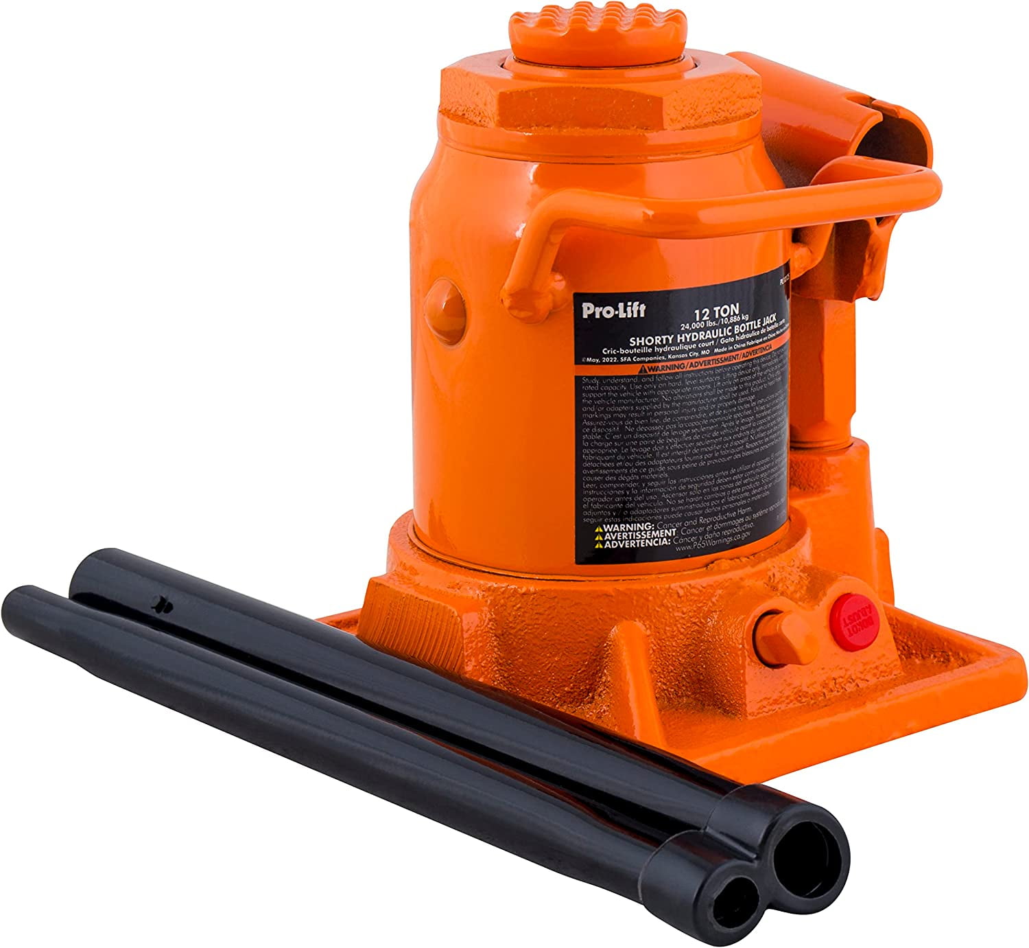 Pro-Lift 12 Ton Shorty Hydraulic Bottle Jack - Portable Car Jack 24000 Lbs Capacity with Pump Handle for Car Sedans SUV