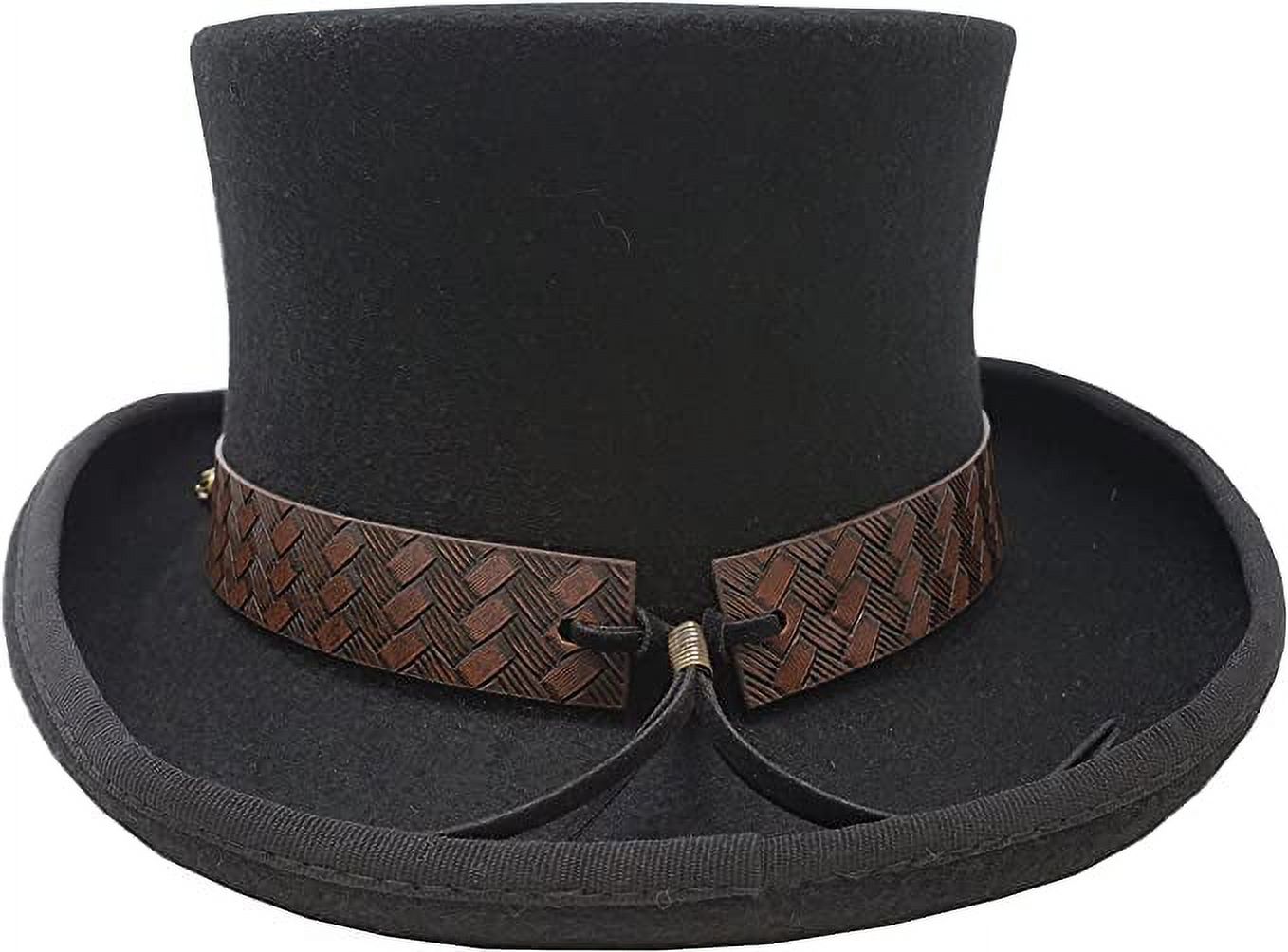 Different Touch Victorian Western Steampunk Top Hat with Leather Band and Chain