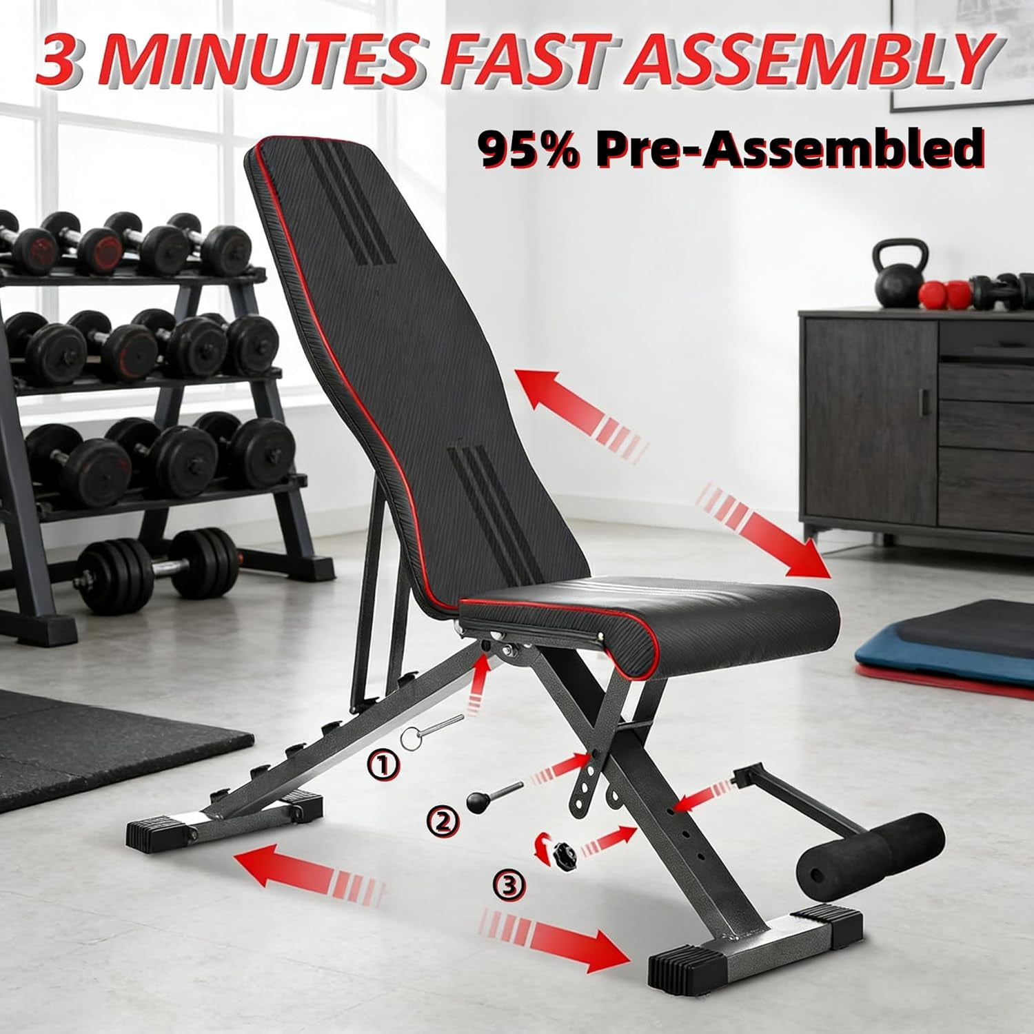 Adjustable Weight  for  Press, Heavy Duty Stable Workout  Foldable Weight Benches for Home Gym, Incline/Decline 90 Degree  Exercise